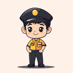 Cheerful Cartoon Boy in Yellow Uniform and Cap