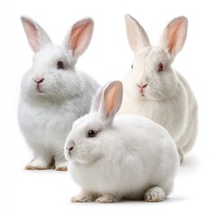 Obraz premium Three adorable white rabbits bunnies pets animals fluffy cute easter bunny isolated studio shot white background