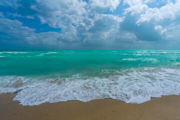 Ocean wave motion on sea shore. Summer sea breeze. Sea nature backdrop. Peaceful ocean. Dreamy...