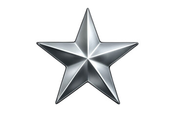 Fototapeta premium A single five pointed silver star with a metallic sheen on a black background space