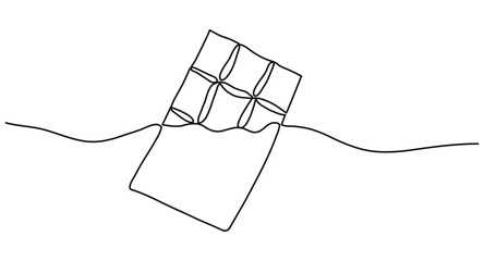 chocolate bar continuous one line drawing isolated on white background. Editable stroke hand drawn illustration. Outline cacao sweet for poster card banner post.