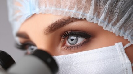 Close-Up of Patient Wearing Protective Cap and Mask for Medical Procedure