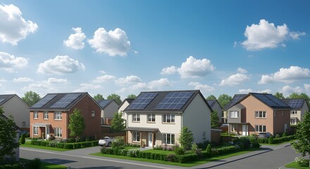 Modern Solar Panel Houses, Eco-Friendly Suburban Development