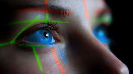 Close-Up of a Color-Coded Eye with Neon Zones and Striking Details