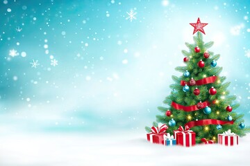 Obraz premium Christmas tree with gifts in winter scene