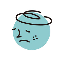 Simple cute sad expression face painted on a circle. Abstract hand drawn vintage style vector illustration