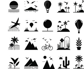Beach vacation travel icon set with summer and sea symbols
