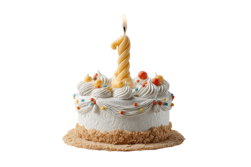 PNG Festive first birthday cake with candle and colorful sprinkles
