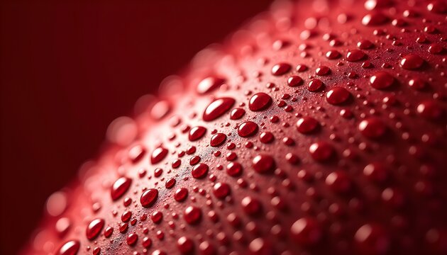 A close-up of water droplets on a red surface - Powered by Adobe