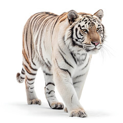Fototapeta premium A sleek full-body Bengal tiger walking slowly with a poised and graceful posture.