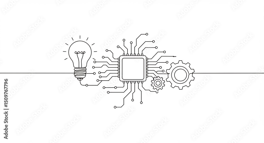 Fototapete Circuit Board Connecting Idea and Automation Drawing