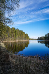 Calm landscape with a lake and reflections on the water