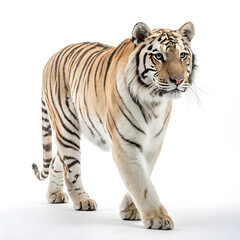 Fototapeta premium A sleek full-body Bengal tiger walking slowly with a poised and graceful posture.