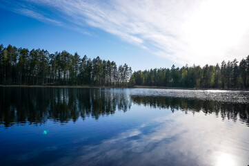 Calm landscape with a lake and reflections on the water