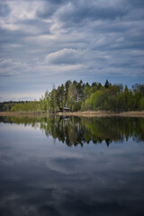 Calm landscape with a lake and reflections on the water