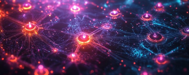 illustrative concept of a social network with glowing connection lines linking diverse user icons on a futuristic dark background, Generative AI