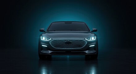 Car Front View on Dark Teal Background