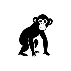 Chimpanzee silhouette, vector silhouette of an animal on a white background