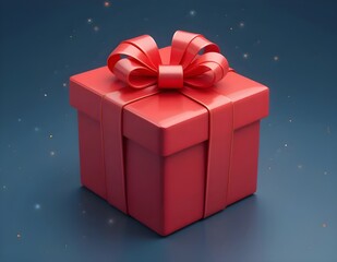 A vibrant red gift box with a matching ribbon and bow, set against a dark blue background with glowing sparkles. Perfect for holidays, celebrations, or romantic occasions.