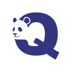 letter Q with Panda head cute simple logo design