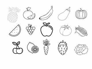 set of fruits and vegetables icon isolated on white background. 