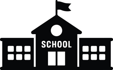 School Building Silhouette Icons – Education Institute Black Vector Set on white background.