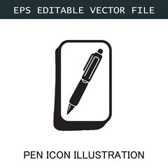 Pen Icon Logo Vector Image in Black and White for Stationery Branding and Graphic Design
