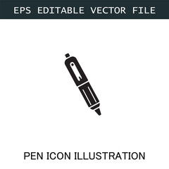 Pen Icon Logo Vector Image in Black and White for Stationery Branding and Graphic Design
