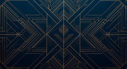 Geometric Line Pattern in Blue and Gold