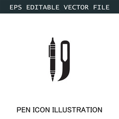 Pen Icon Logo Vector Image in Black and White for Stationery Branding and Graphic Design
