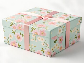 Gift box with floral design and pastel colors.