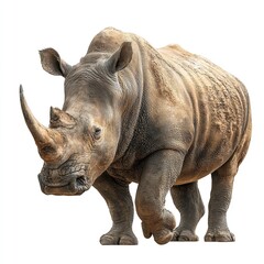 Obraz premium Rhino isolated white background wildlife animal african safari rhinoceros large mammal dangerous species horn zoo 100 char