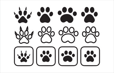 Animal Paw Print Vector Set with Claws and Rounded Squares, Victor illustration eps 10.