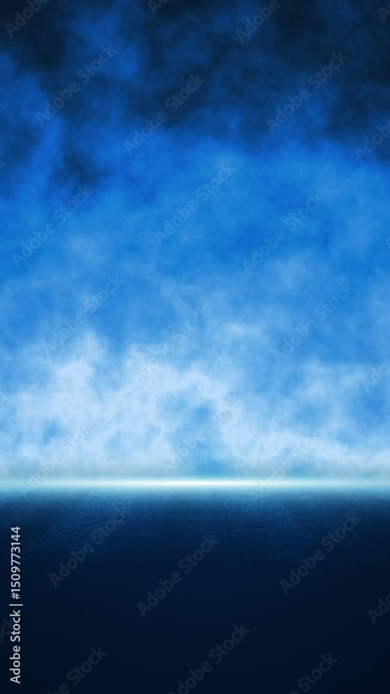 Poster artistic glowing blue flames effect on loop concept copy space stage vertical background.