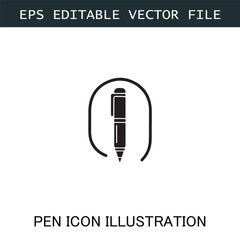 Pen Icon Logo Vector Image in Black and White for Stationery Branding and Graphic Design
