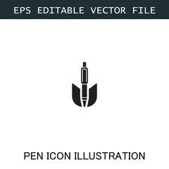 Pen Icon Logo Vector Image in Black and White for Stationery Branding and Graphic Design
