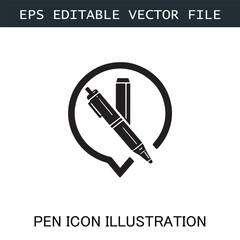 Pen Icon Logo Vector Image in Black and White for Stationery Branding and Graphic Design
