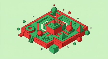 Isometric Geometric Shapes Red and Green