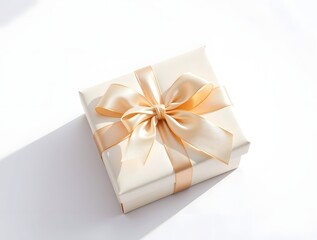 Elegant Cream Gift Box with Golden Ribbon Perfect for Special Occasions