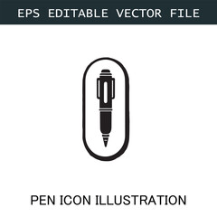 Pen Icon Logo Vector Image in Black and White for Stationery Branding and Graphic Design
