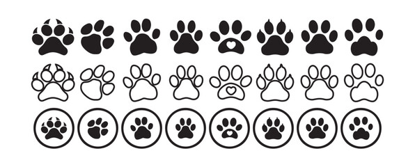 Paw Print Designs – Black, Outlined, and Framed Variations, Victor illustration eps 10.