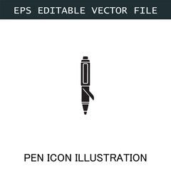Pen Icon Logo Vector Image in Black and White for Stationery Branding and Graphic Design
