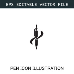 Pen Icon Logo Vector Image in Black and White for Stationery Branding and Graphic Design

