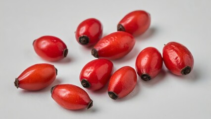 Red seeds of Abrus precatorius (rosary pea) isolated on white background, extremely poisonous