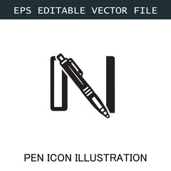 Pen Icon Logo Vector Image in Black and White for Stationery Branding and Graphic Design
