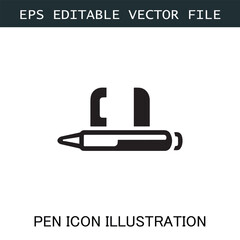 Pen Icon Logo Vector Image in Black and White for Stationery Branding and Graphic Design
