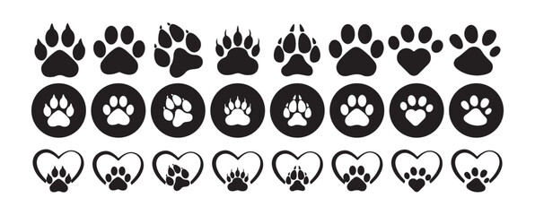 Heart and Paw Print Vector Icons Set, Victor illustration, eps 10.