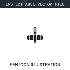 Pen Icon Logo Vector Image in Black and White for Stationery Branding and Graphic Design
