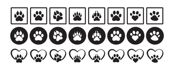 Heart and Paw Print Vector Icons Set, Victor illustration, eps 10.