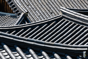 tiled roofs of the traditional Korean building in the Buddhist temple